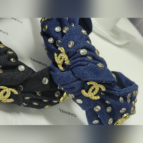 Studded Crystal Embellished Denim Headband, Choice Of One - Picture 4 of 12